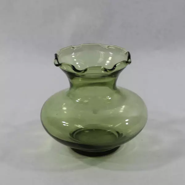 Small Green Glass Vase Ruffled Anchor Hocking Crafts Water Plants Terrarium