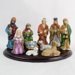 Crown Accents Complete 11 PC Christmas Nativity Set with Wood Base