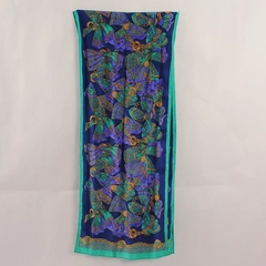Vintage Morgan Taylor Silk Scarf Royal Blue Green Tan Paisley Chains Bows
