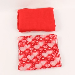 Lot of 2 Women's Scarves Red Infinity & Pink Heart Print Scarf Good Condition