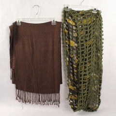 Lot of 2 Women's Woven Camo Infinity Scarf & Brown Wrap with Fringe Ends