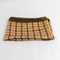 Vintage Brown Plaid And Geometric Satin Scarf Wrap Shawl Red Yellow White