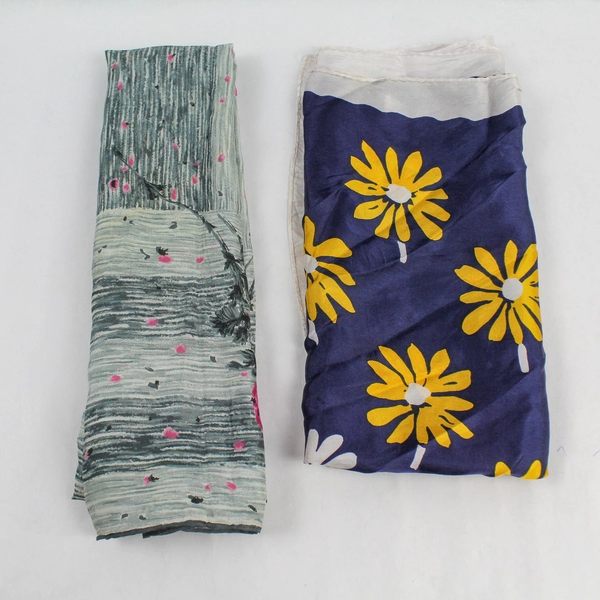 Lot of 2 Women's Scarves Floral Chiffon Navy Blue Green Fall Winter