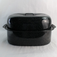 Vintage Splatterware Roasting Pan with Metal Handles and Lid