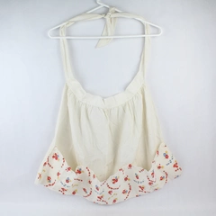 Handmade White Flower Print Pleated Women's Half Apron With Pockets