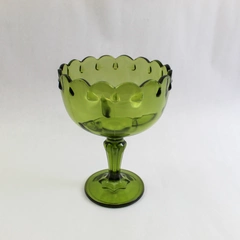 Vintage 1960s Indiana Glass Olive Green Teardrop Compote Candy Dish 7.5"