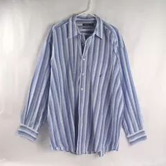 Nautica 100s Dress Shirt Men's XXL Blue Stripes Long Sleeve Button Up Shirt