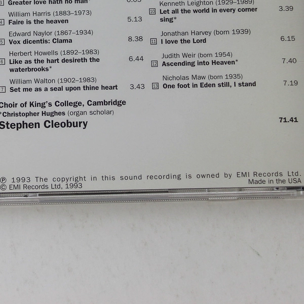 British Composers English Anthems CD Choir of King's College 1993 EMI