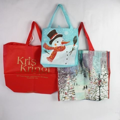 Lot of 3 Christmas Holiday Reusable Shopping Bags Grocery Totes