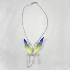 2003 Franz Blue And Yellow Ceramic Butterfly Pendant Necklace 19 Inch