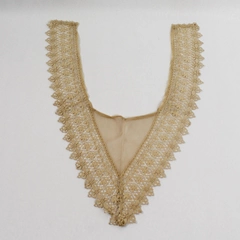 Antique Vintage Beige Lace Collar Floral Embroidered Scalloped 20" Long