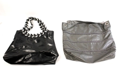 Lot of 2 Large Faux Leather Handbags Gray & Black with Rhinestones
