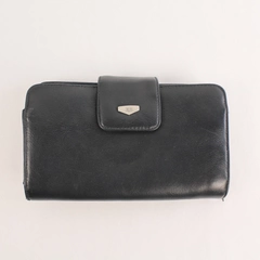 Vintage Koltov Navy Blue Leather Wallet with Zip Closure & Compartments