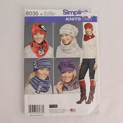 Simplicity Knits Only 8036 Sewing Patterns Size S L Hats & Scarves Uncut