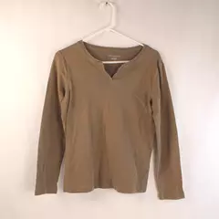 Appleseed's Women's Size S Taupe Tan Knit V-Cut Long Sleeve T-Shirt