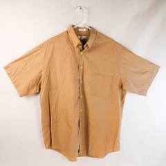 Claiborne Men's 17.5 Tan Brown Woven Short Sleeve Button-Up Shirt Pre-Owned