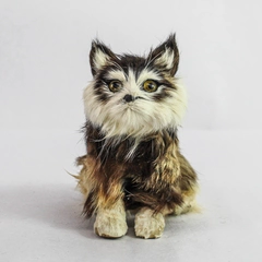 Unique Collectible Rabbit Fur Long Haired Cat Figurine 5" Tall