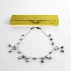 Pearl Beaded Necklace Crossing Strands With Sterling Silver Clasp