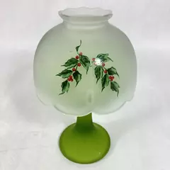 Westmoreland Glass Christmas Fairy Lamp Satin Green and Clear Holly Pattern