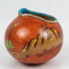 Native American Hand Painted Gourd Signed Rachael Jaramillo Zia Pueblo