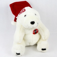 Vintage 1996 Coca-Cola Company Christmas Polar Bear With Hat Stuffed Animal 10"