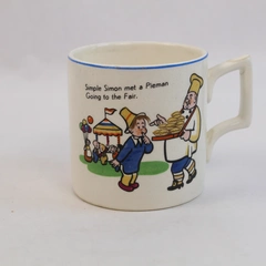 Vintage Kirkham Pottery Children's Mug 1950s Simple Simon Ceramic Cup
