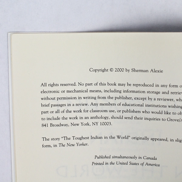 The Toughest Indian in the World by Sherman Alexie 2000 Trade Paperback