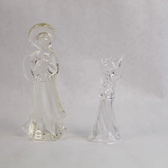 Lot of 2 Clear Glass Angel Figurines Christmas Holiday Decor Pre-owned