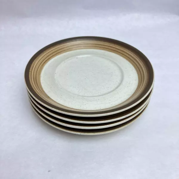 Lot of 4 Mikasa Potters Art Buckskin Saucer Plates Dinnerware Cream Brown