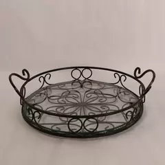 Southern Living at Home Jamestown Round Wrought Iron Glass Tray Footed Handles
