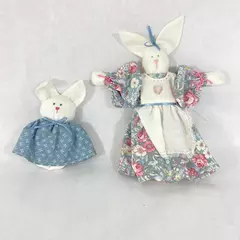 Lot of 2 Hand Crafted Cloth Rabbit Figurines White