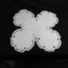 Lot of 5 Vintage White Woven Placemats with Scalloped Eyelet Trim Flaws