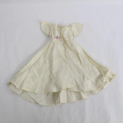 Vintage Cream Damask Floral Doll Dress Maxi Style Short Sleeves