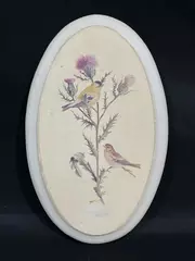 Vintage H J Moeller Goldfinch Decoupage Wall Plaque 8.25" Decorative Art