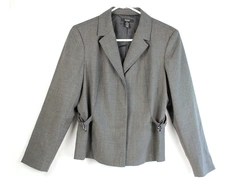 Alfani Petite Blazer Jacket Women's Size 12P Gray Shoulder Pads Side Belt Accent