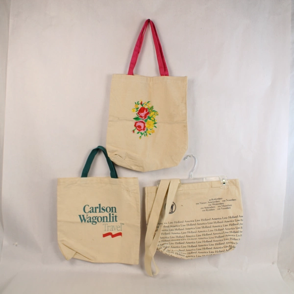 Lot of 3 Beige Canvas Tote Bags with Floral & Graphic Designs Reusable