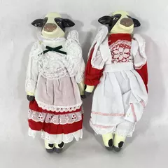 Vintage Set of 2 Peabody And Wright Ceramic Cow Dolls With Dresses And Hats