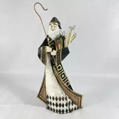 Vintage Hand Painted Old World Santa Metal Tree Topper 16 Inch
