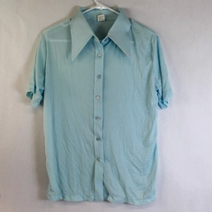Vintage Light Blue Women's Top Shirt Size Small Short Sleeve Button-Up