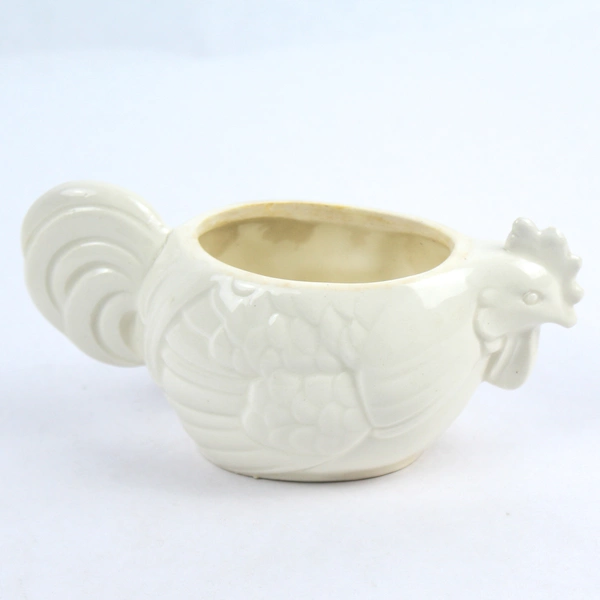 Vintage White Rooster Ceramic Sugar Bowl Made in Czechoslovakia