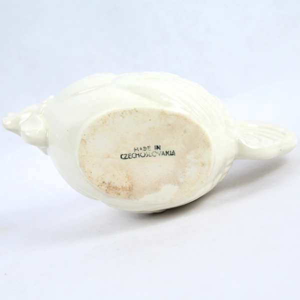 Vintage White Rooster Ceramic Sugar Bowl Made in Czechoslovakia