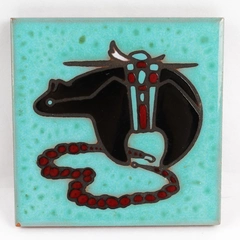Teissedre Decorative Square Ceramic Tribal Bear Tile 4" x 4"