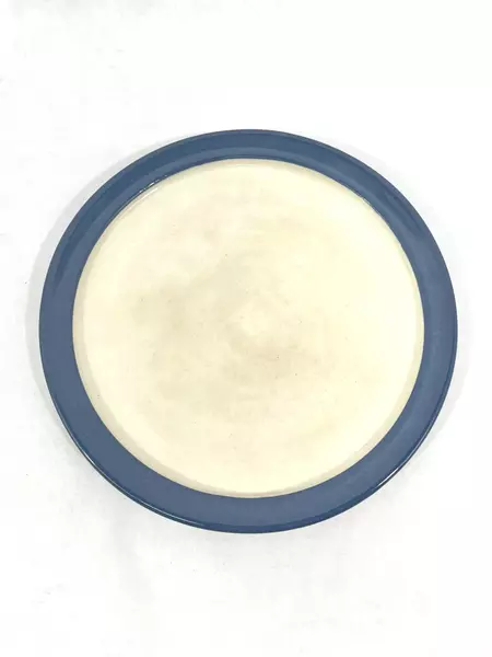Guggenheim Pottery Plate With Cloche White Cobalt Blue Branch With Leaves