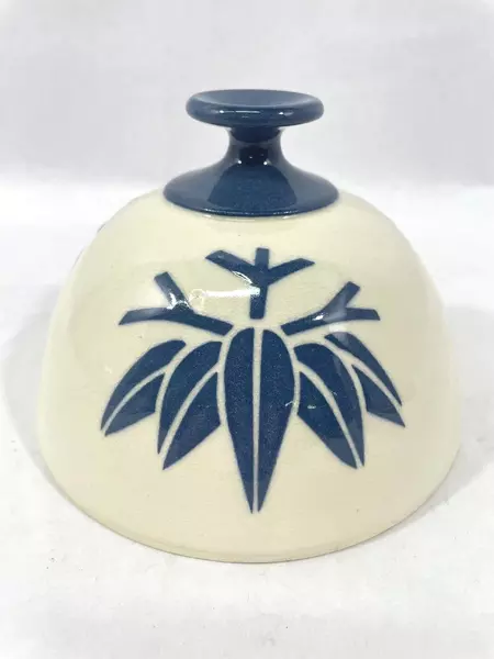 Guggenheim Pottery Plate With Cloche White Cobalt Blue Branch With Leaves