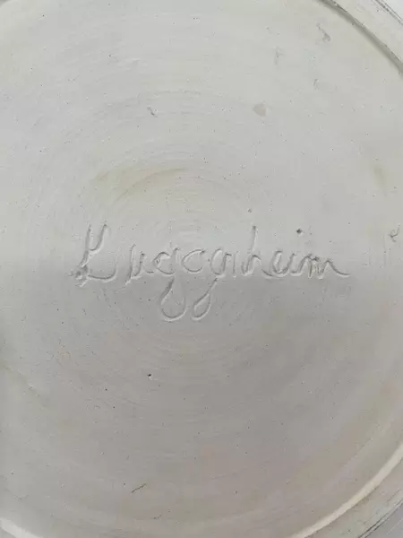 Guggenheim Pottery Plate With Cloche White Cobalt Blue Branch With Leaves
