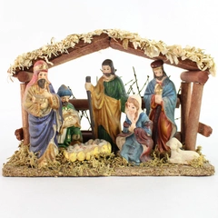 Wood and Ceramic Nativity Scene Holiday Decoration