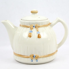 Vintage Porcelier Vitreous China Bag with Robe Design Ceramic Teapot 6"