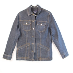 Jones New York Jean Jacket Women's M Blue Rhinestones Button Up Pre-Owned
