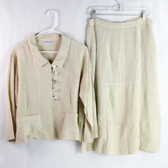 Habitat Clothes To Live In 2-Piece Skirt Jacket Beige Women's Size M 100% Linen