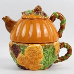 Bella Casa by Ganz Stacking Ceramic Autumn Pumpkin Teapot and Teacup Set